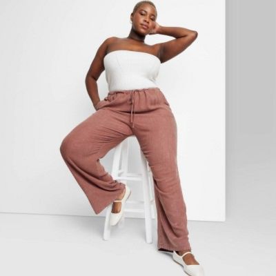 Women's Mid-Rise Wide Leg Relaxed Linen Pants - Wild Fable™ Brown 2X sold by Target