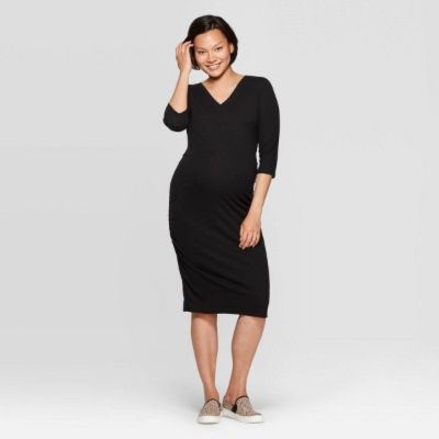 3/4 Sleeve Ribbed T-Shirt Midi Maternity Dress - Isabel Maternity by Ingrid & Isabel™ Black S sold by Target
