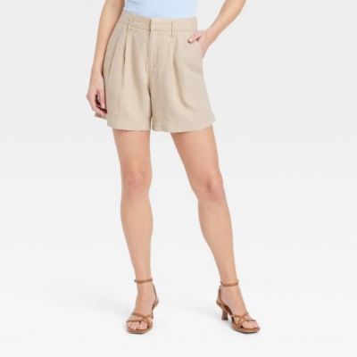 Women's High-Rise Linen Pleated Front Shorts - A New Day™ sold by Target