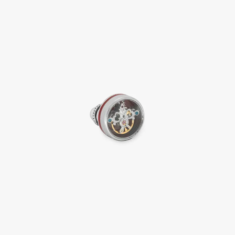 Skull Tourbillon Pin in Red Rhodium Plated Silver sold by Tateossian