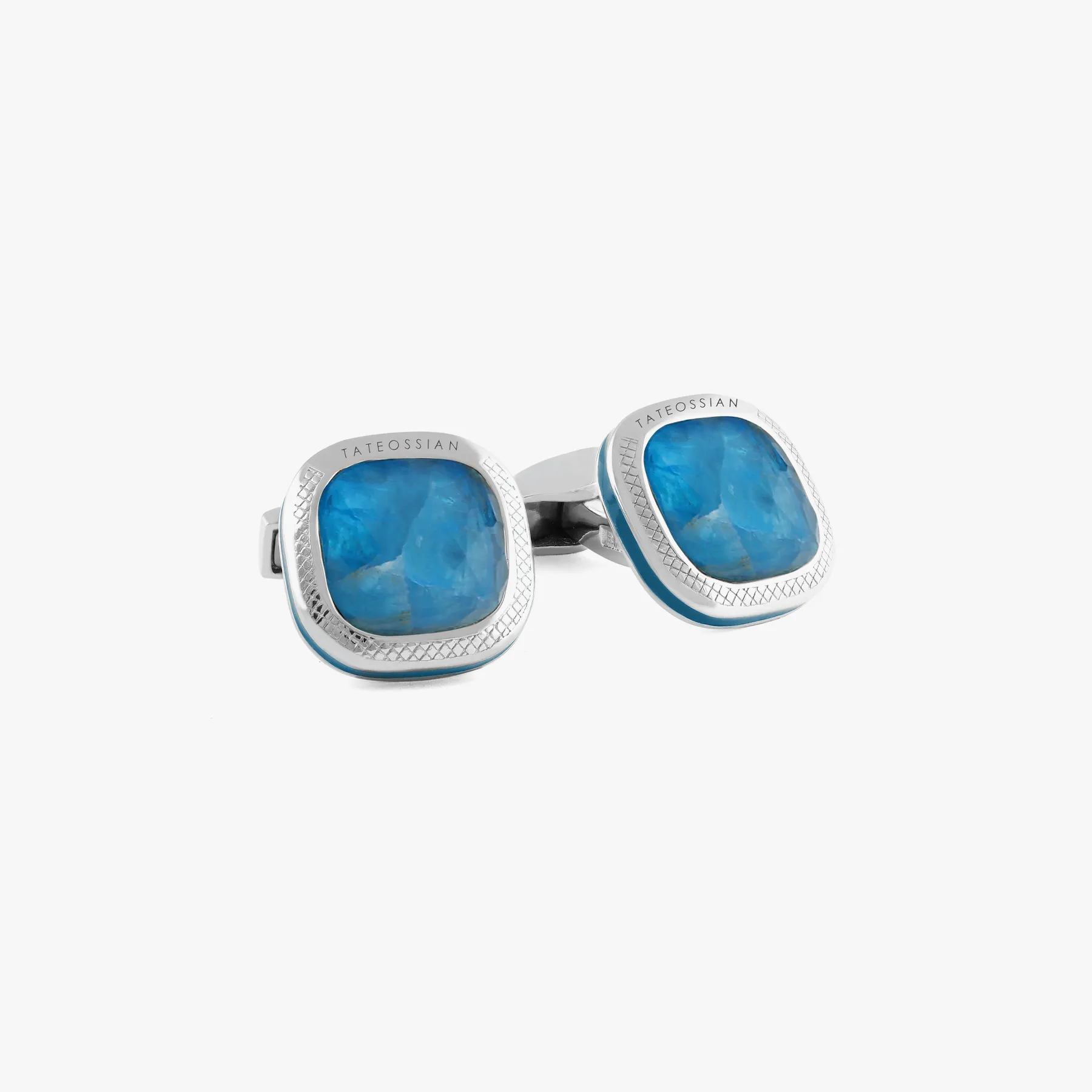 Apatite Doppione Cushion cufflinks in sterling silver sold by Tateossian