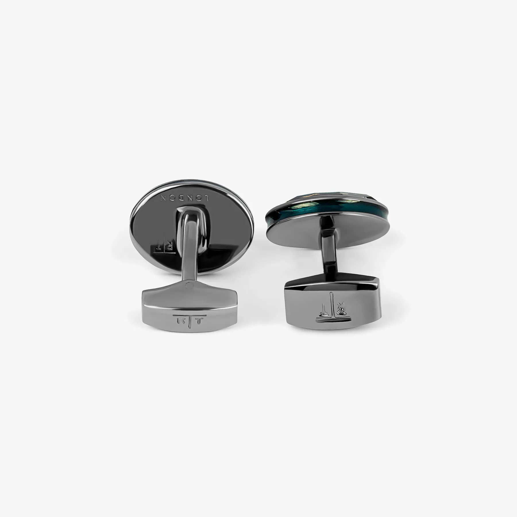 Blue Gunmetal Plated Oval SW Cufflinks (Limited Edition) sold by Tateossian product image thumbnail 3