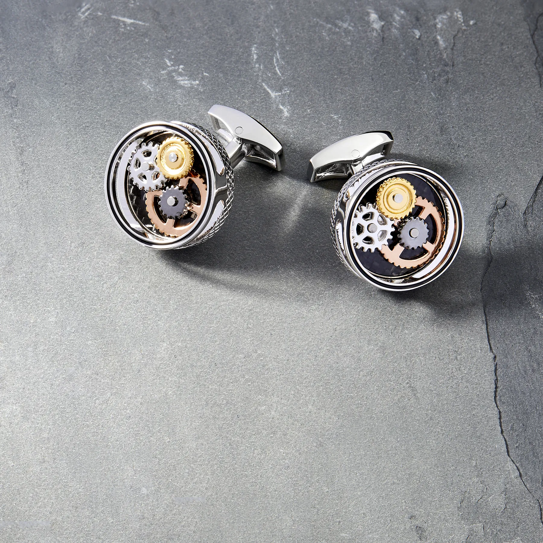 Round Carbon Gear Cufflinks in Palladium Plated sold by Tateossian product image thumbnail 4