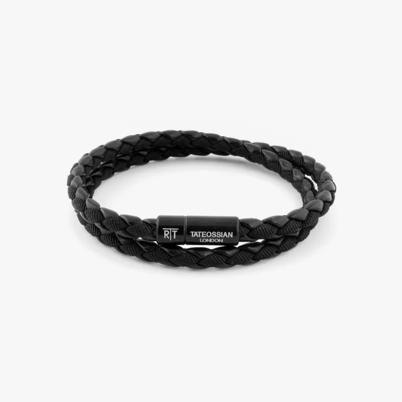 Chelsea Leather Bracelet In Black With Aluminium Clasp sold by Tateossian