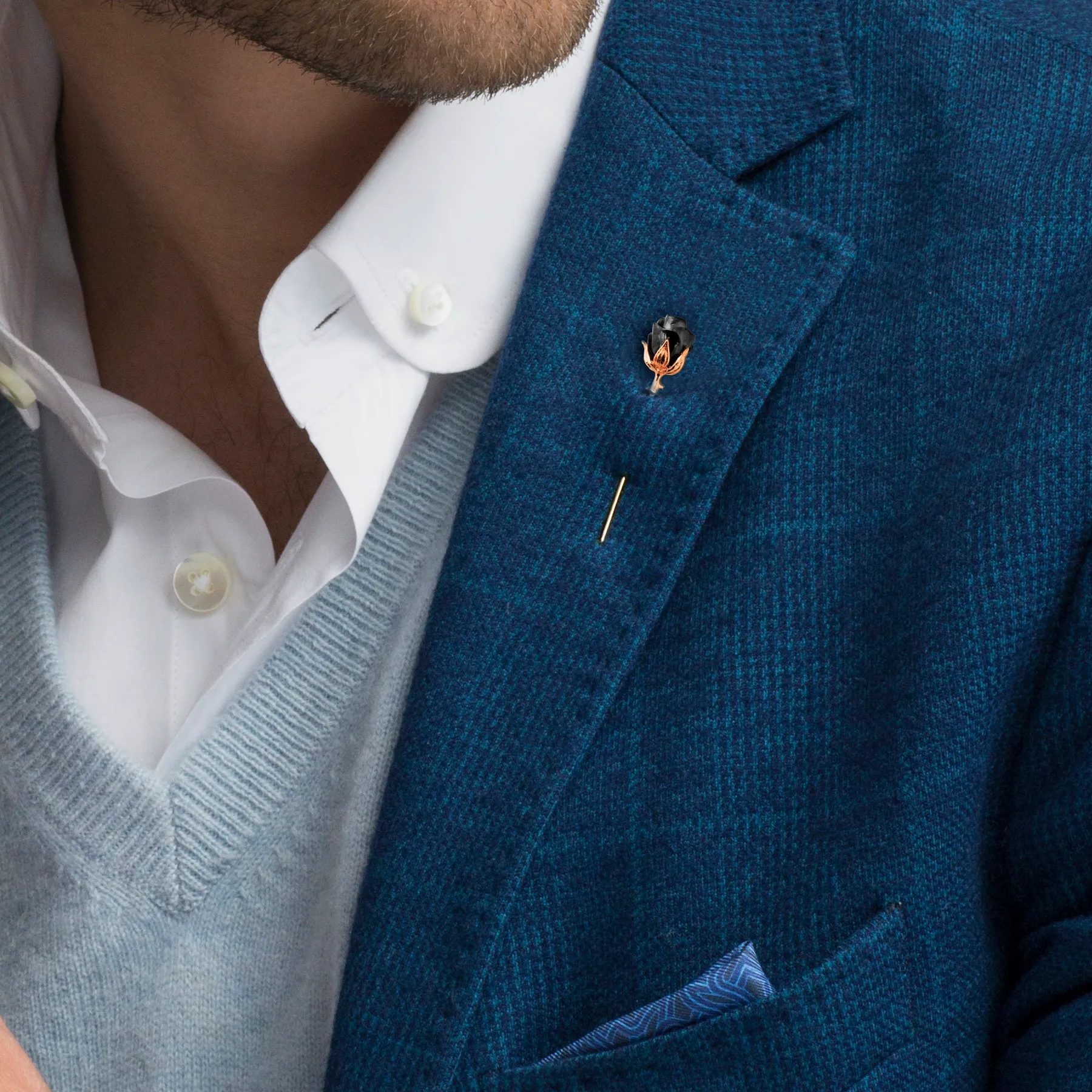 Rose Lapel Pin In Rose Gold With Gunmetal Plated sold by Tateossian product image thumbnail 2