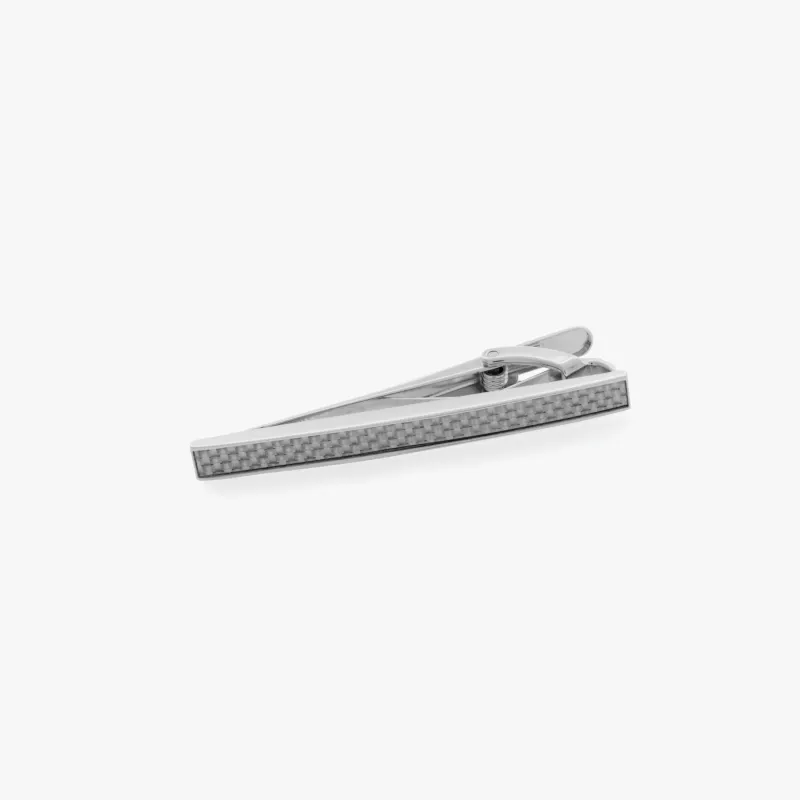 Palladium Plated D-Shape Grey Carbon Fibre Tie Clip made by Tateossian