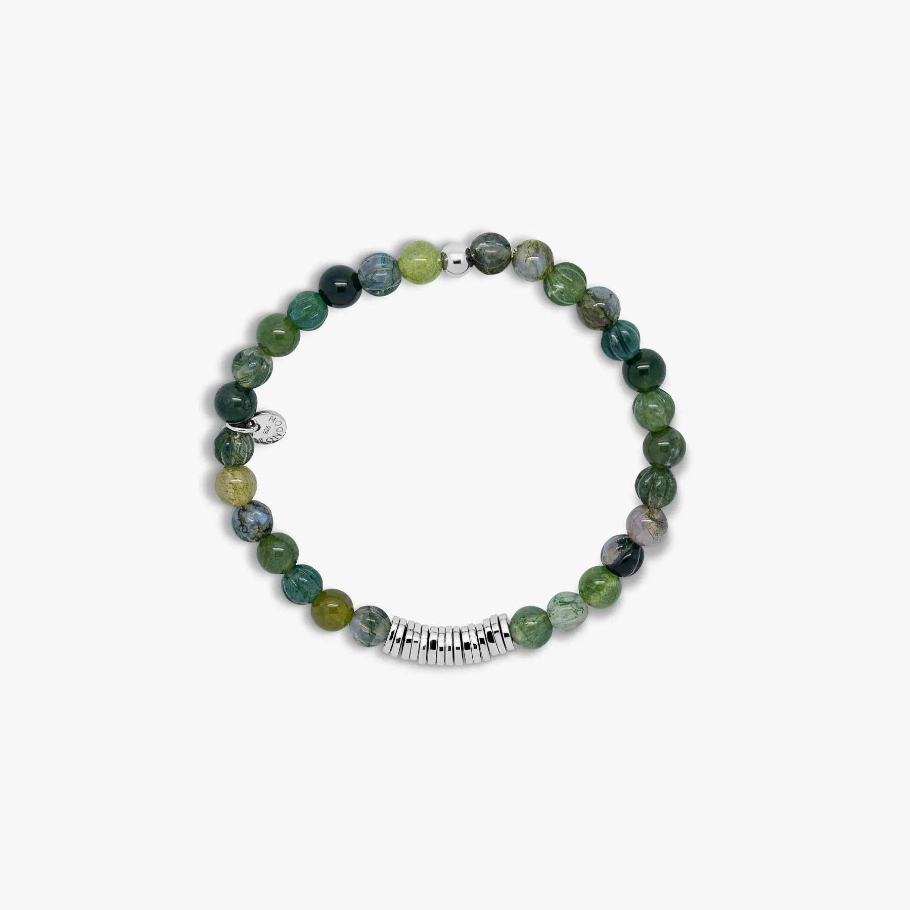 Classic Discs Beaded Bracelet In Rhodium Plated Silver With Green Moss Agate sold by Tateossian product image thumbnail 3
