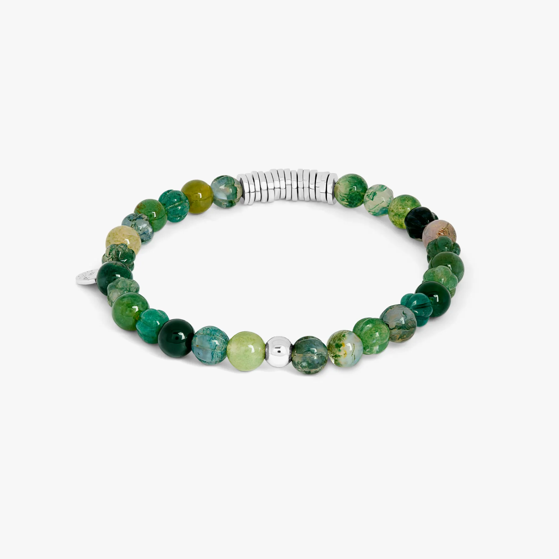 Classic Discs Beaded Bracelet In Rhodium Plated Silver With Green Moss Agate sold by Tateossian product image thumbnail 4
