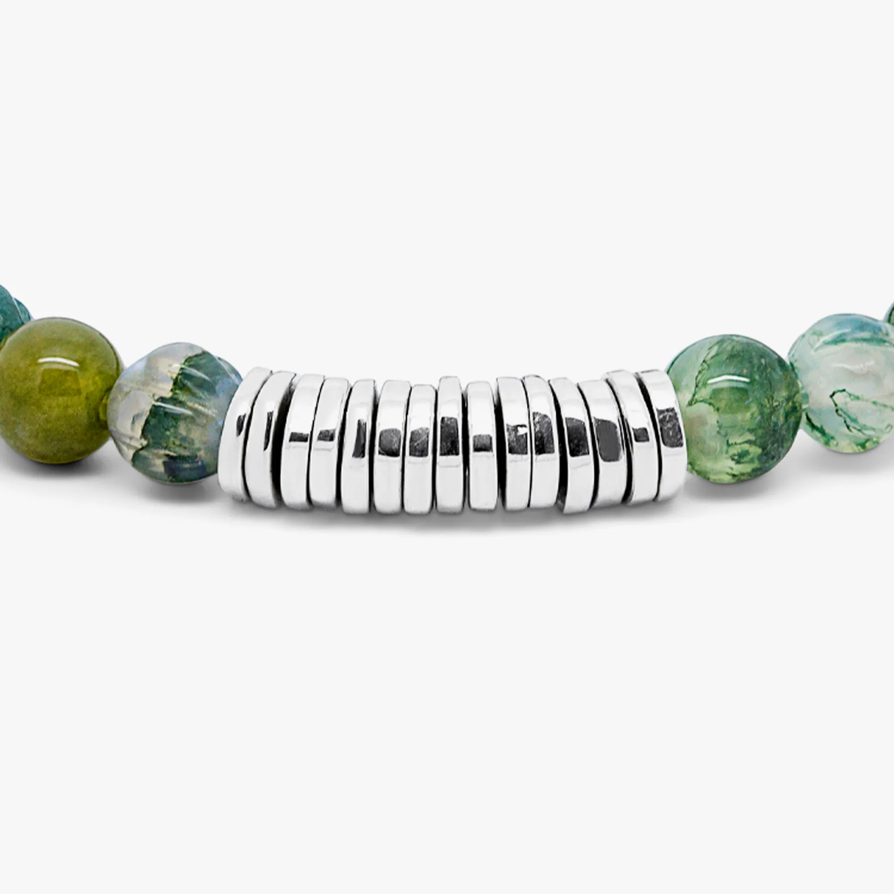 Classic Discs Beaded Bracelet In Rhodium Plated Silver With Green Moss Agate sold by Tateossian product image thumbnail 5