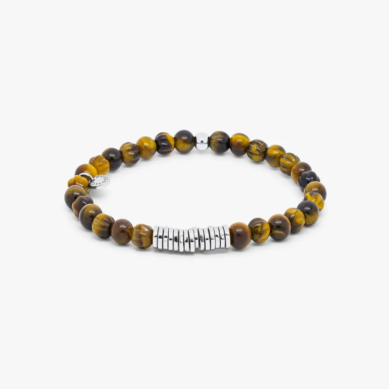 Classic Discs Beaded Bracelet In Rhodium Plated Silver With Brown Tiger Eye sold by Tateossian