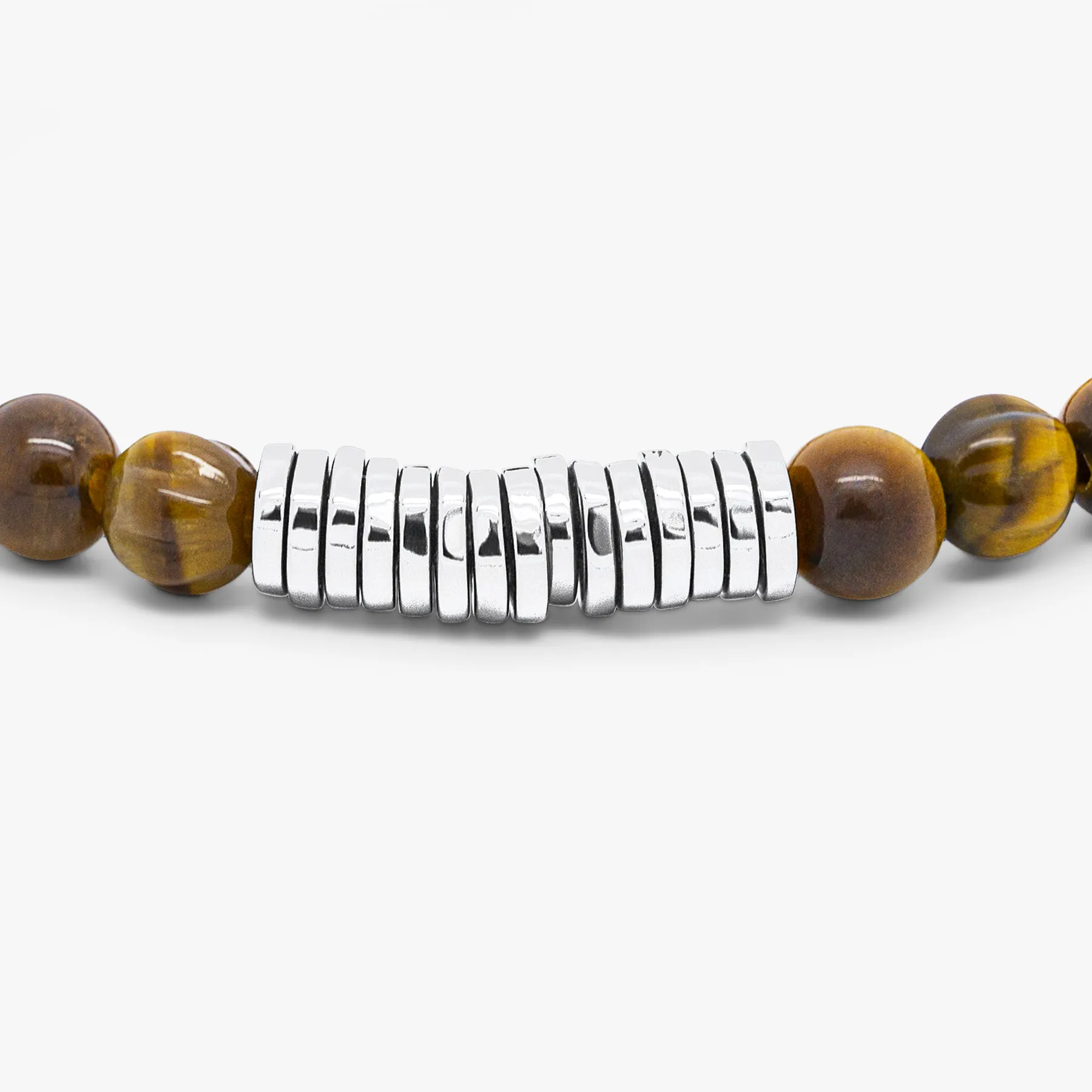 Classic Discs Beaded Bracelet In Rhodium Plated Silver With Brown Tiger Eye sold by Tateossian product image thumbnail 5