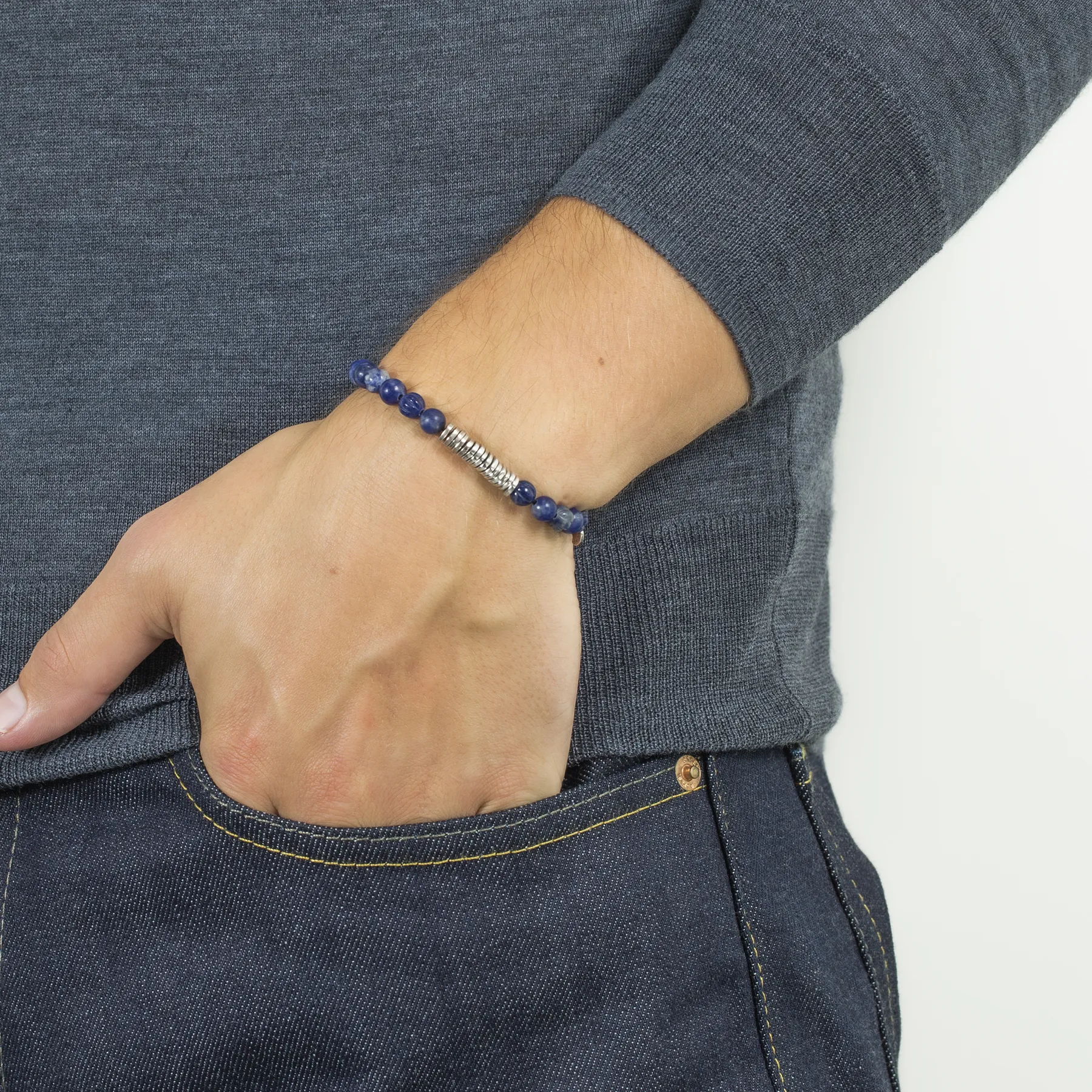 Classic Discs Beaded Bracelet In Rhodium Plated Silver With Blue Sodalite sold by Tateossian product image thumbnail 2