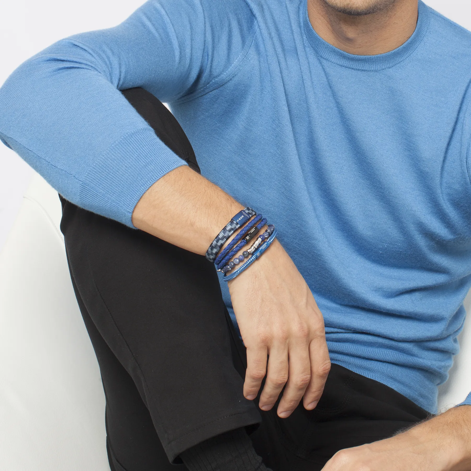 Classic Discs Beaded Bracelet In Rhodium Plated Silver With Blue Sodalite sold by Tateossian product image thumbnail 3