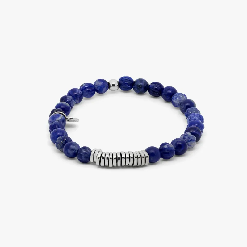 Classic Discs Beaded Bracelet In Rhodium Plated Silver With Blue Sodalite sold by Tateossian