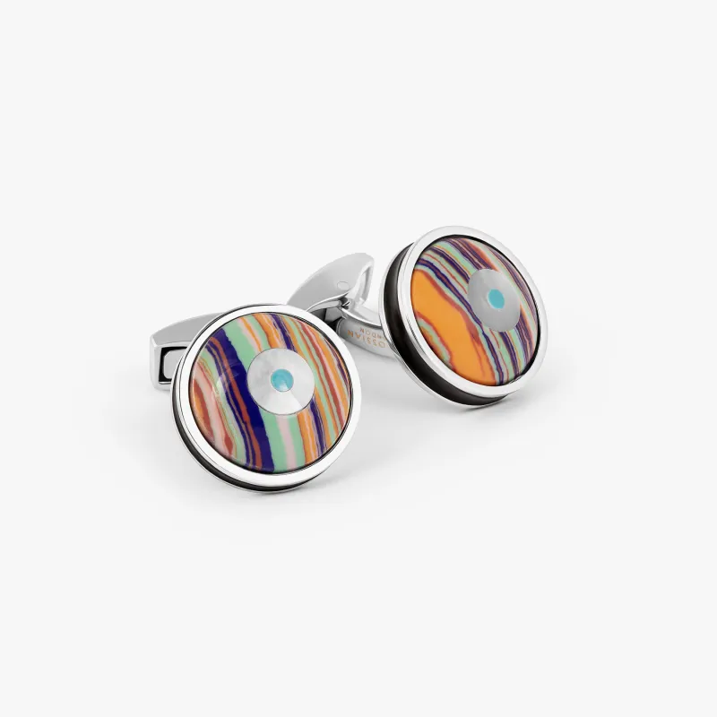 Milos Evil Eye Cufflinks in Mutlicolour Resin & White Mother of Pearl sold by Tateossian