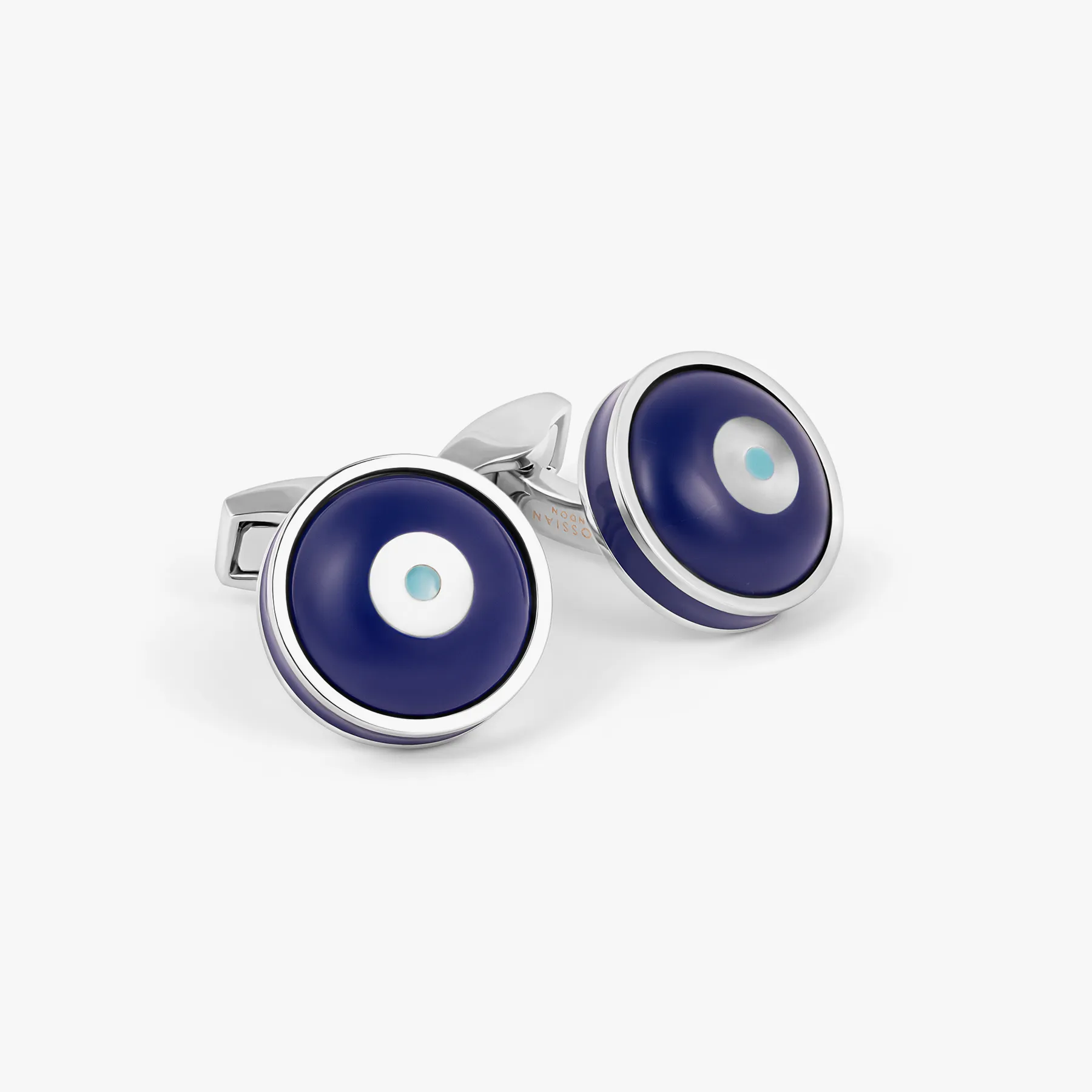 Milos Evil Eye Cufflinks in Blue Resin & White Mother of Pearl sold by Tateossian