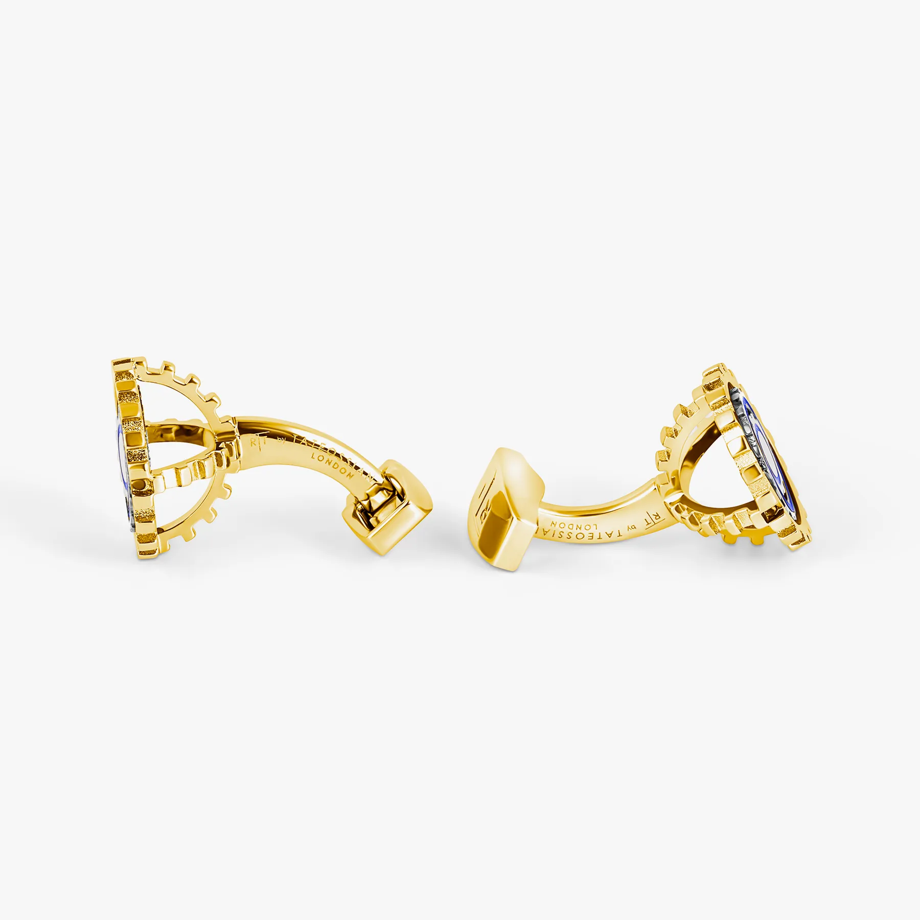 Orbit Gear Cufflinks in Yellow Gold Plated & Blue Enamel sold by Tateossian product image thumbnail 4