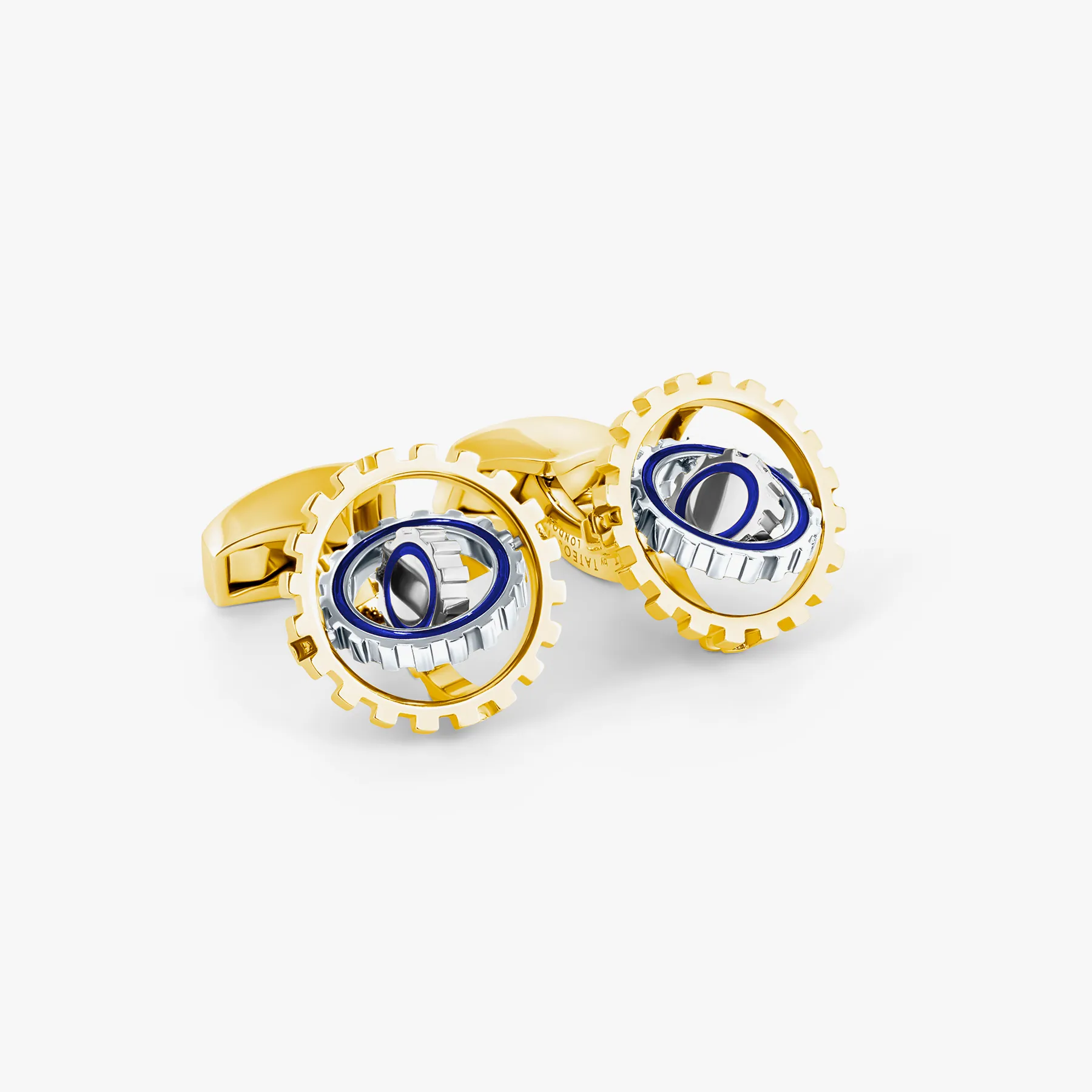 Orbit Gear Cufflinks in Yellow Gold Plated & Blue Enamel sold by Tateossian product image thumbnail 5