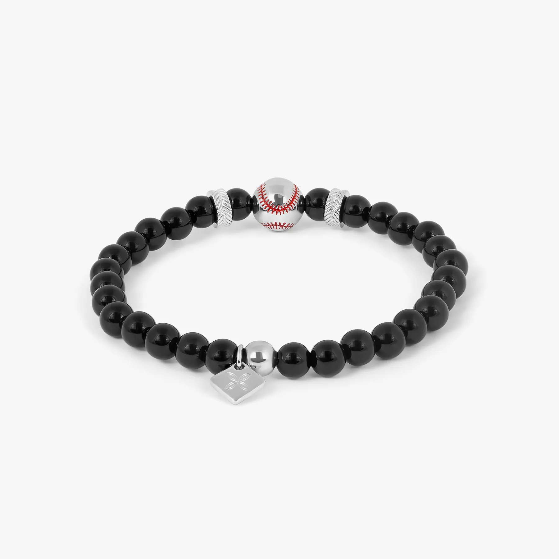 THOMPSON Baseball Beaded Bracelet in Stainless Steel with Black Agate sold by Tateossian product image thumbnail 2