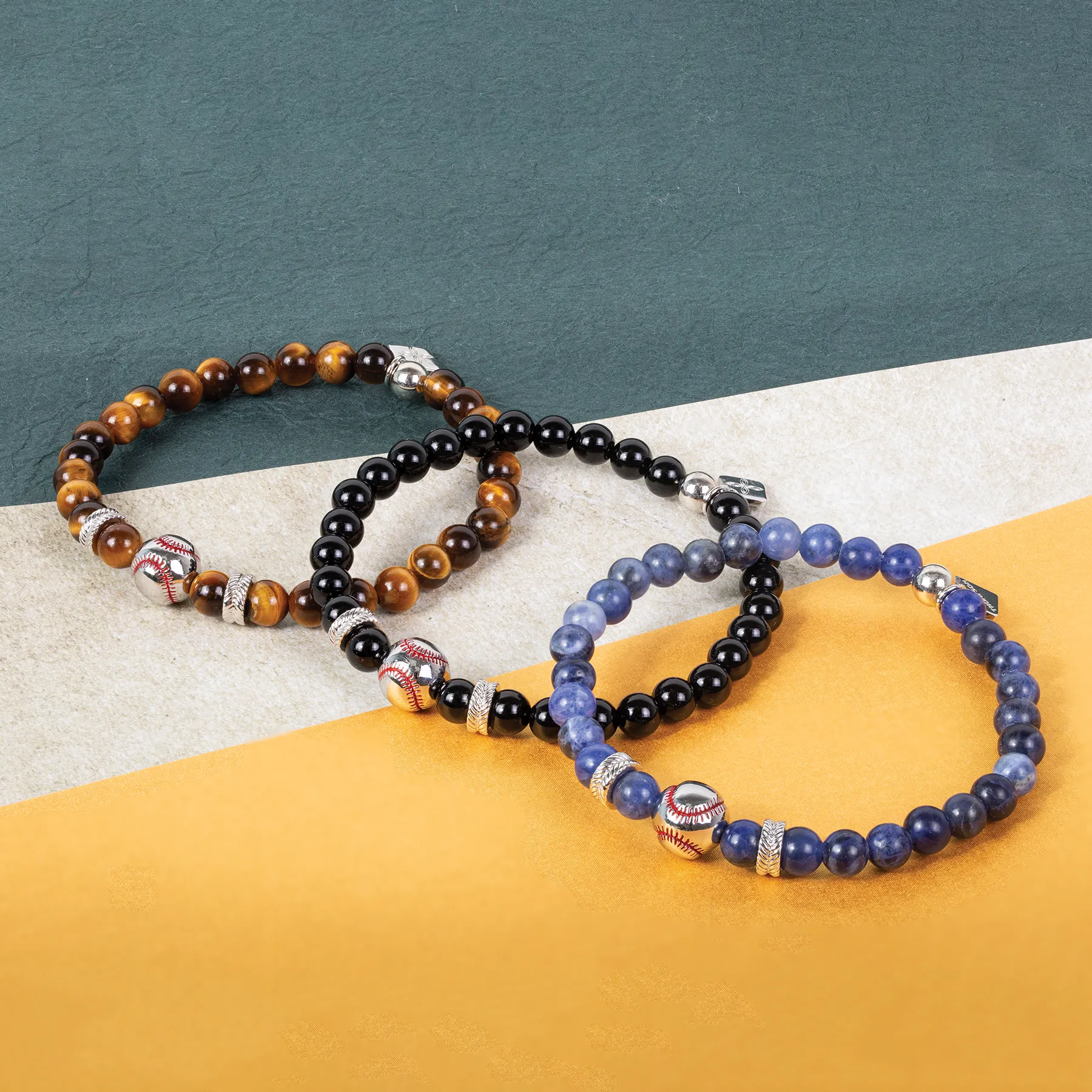 THOMPSON Baseball Beaded Bracelet in Stainless Steel with Black Agate sold by Tateossian product image thumbnail 3