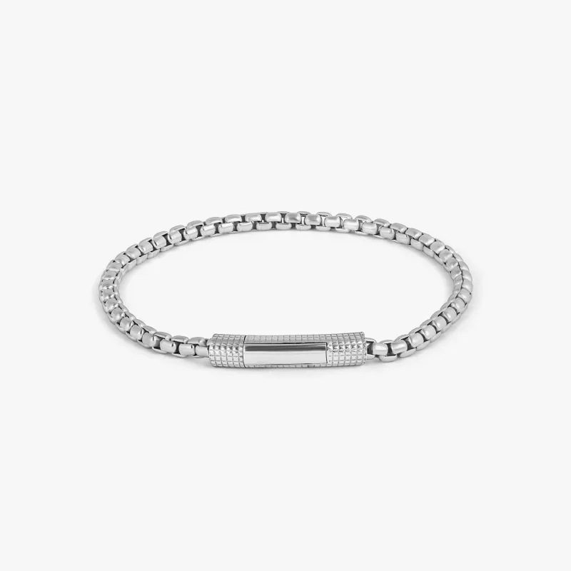 Giza Click Box Chain Bracelet in Rhodium Plated Silver - 4mm sold by Tateossian