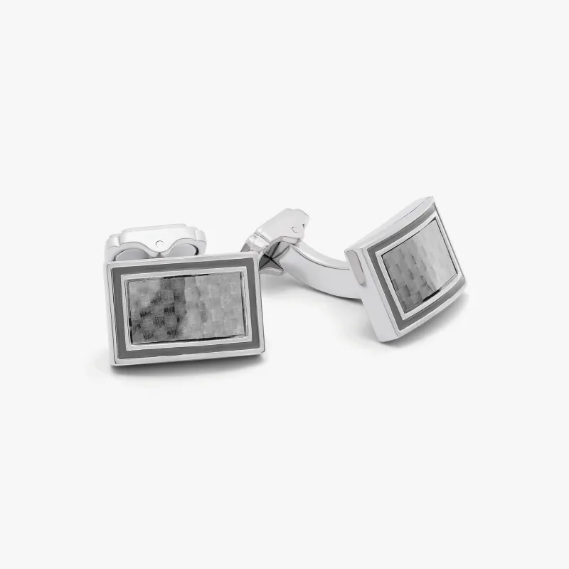 THOMPSON Carbon D-Shaped Cufflinks in White Bronze with Grey Enamel sold by Tateossian
