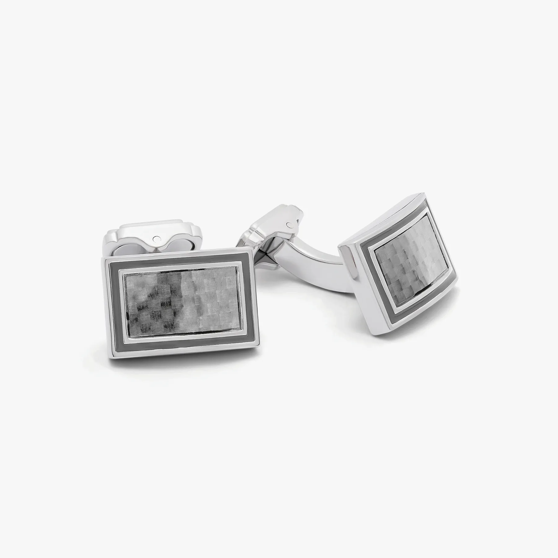 THOMPSON Carbon D-Shaped Cufflinks in White Bronze with Grey Enamel sold by Tateossian