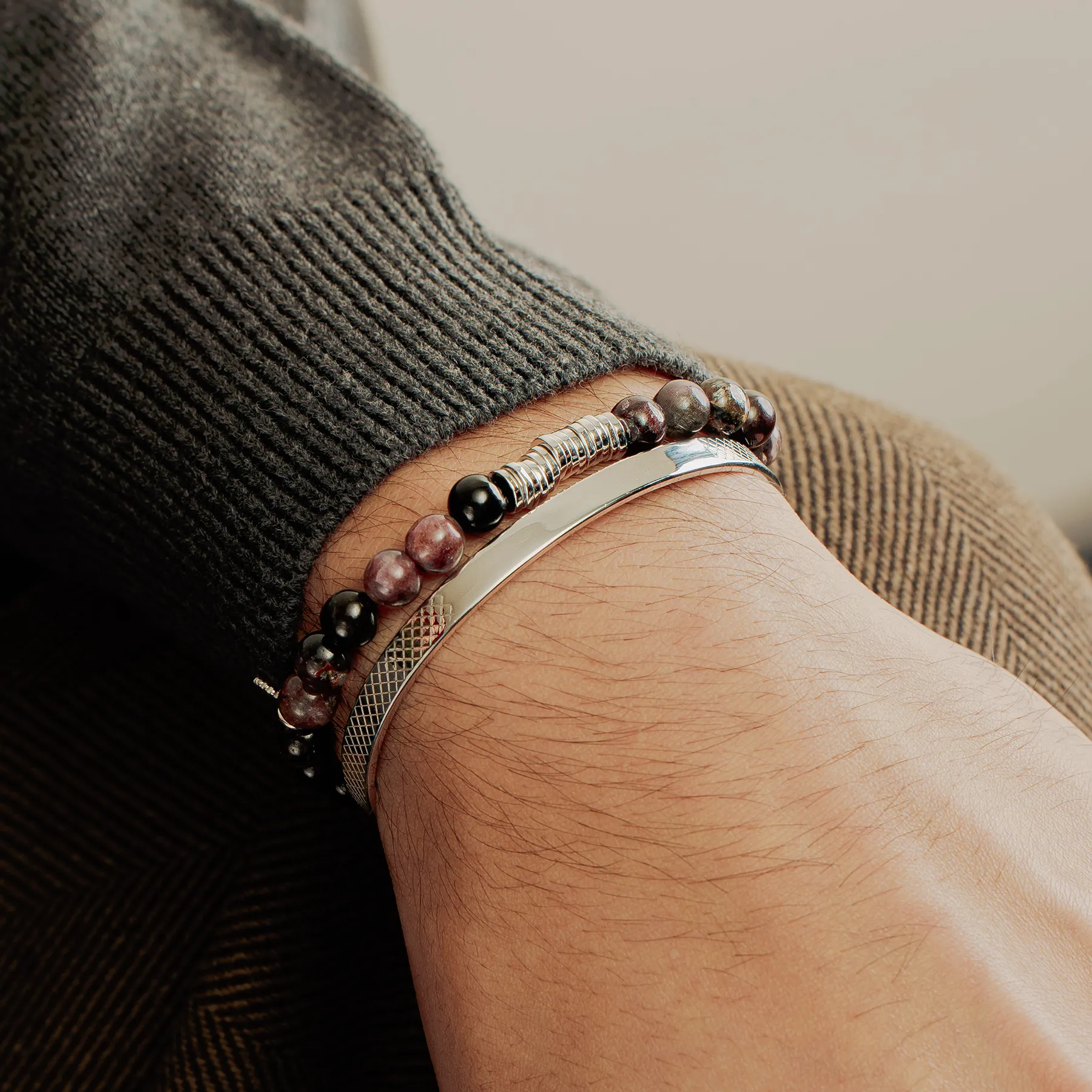 Classic Discs Beaded Bracelet in Rhodium Silver with Pink Tourmaline sold by Tateossian product image thumbnail 2