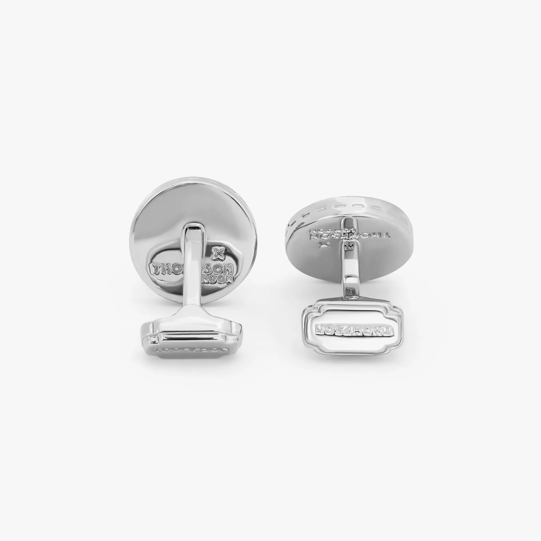 THOMPSON Tambor Button Cufflinks in Palladium Plated with Blue Enamel sold by Tateossian product image thumbnail 2