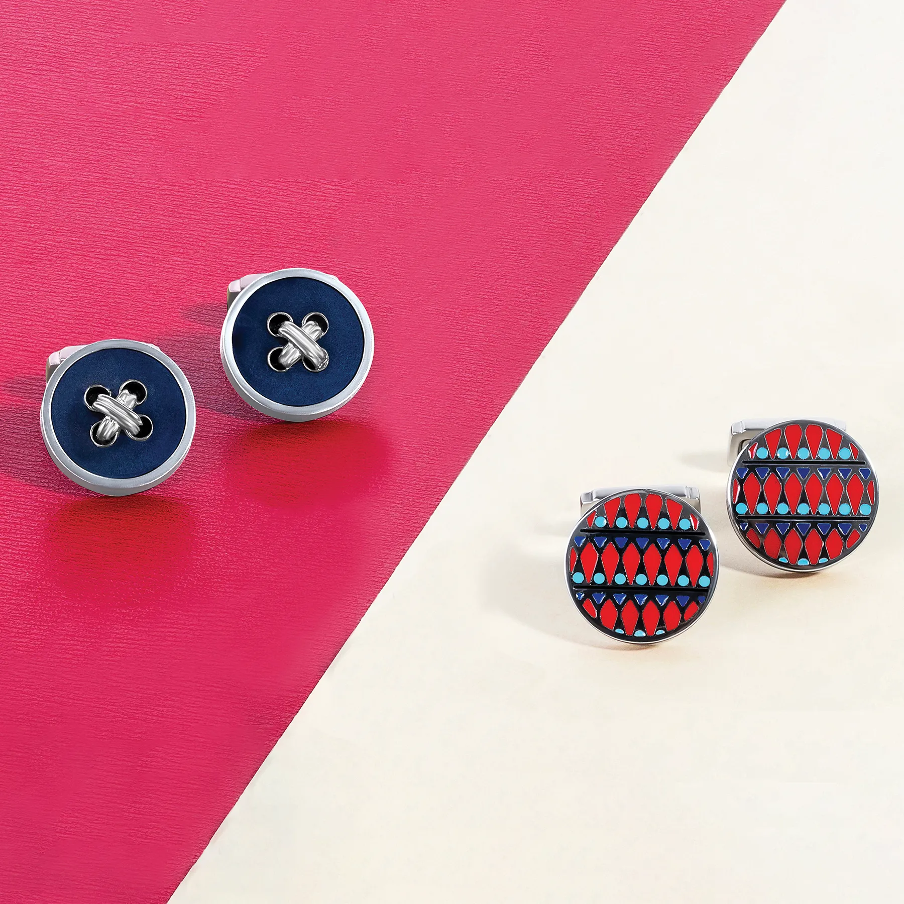 THOMPSON Tambor Button Cufflinks in Palladium Plated with Blue Enamel sold by Tateossian product image thumbnail 3