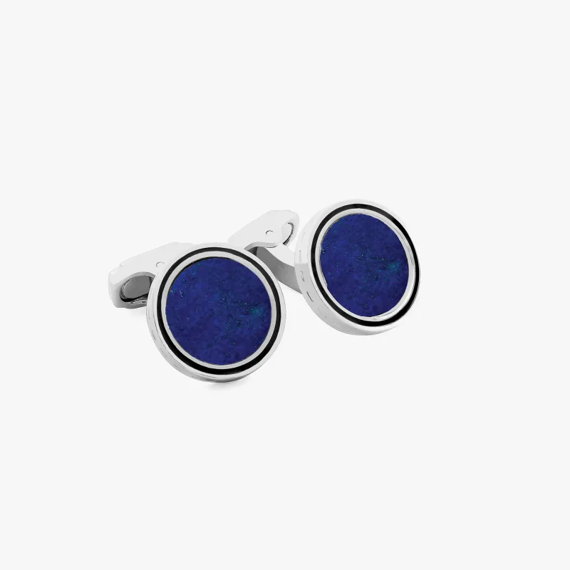 THOMPSON Tambor Cufflinks in White Bronze Plated with Blue Lapis sold by Tateossian