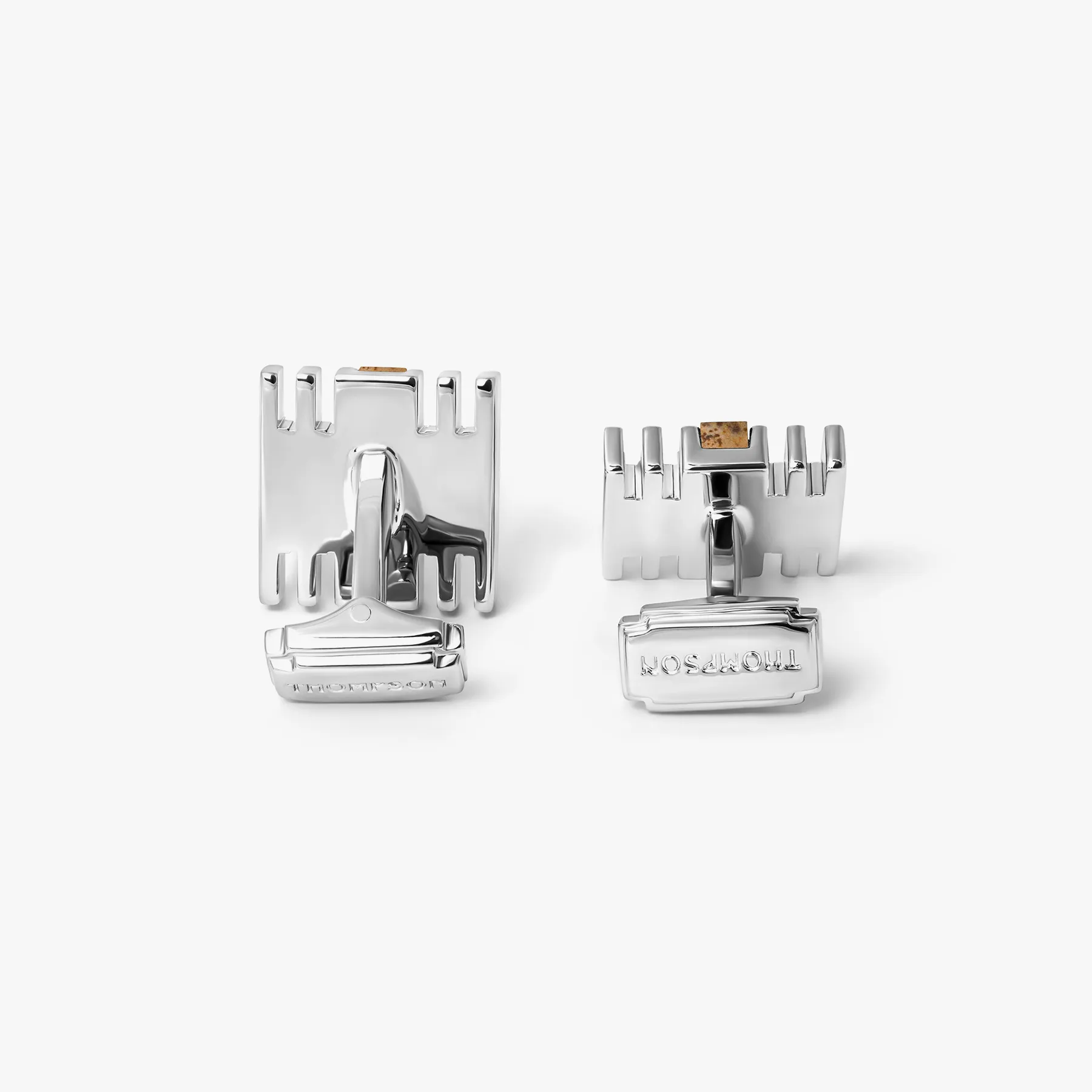 THOMPSON Summer Stripes Bar Cufflinks in Palladium Plated with Picture Jasper sold by Tateossian product image thumbnail 2