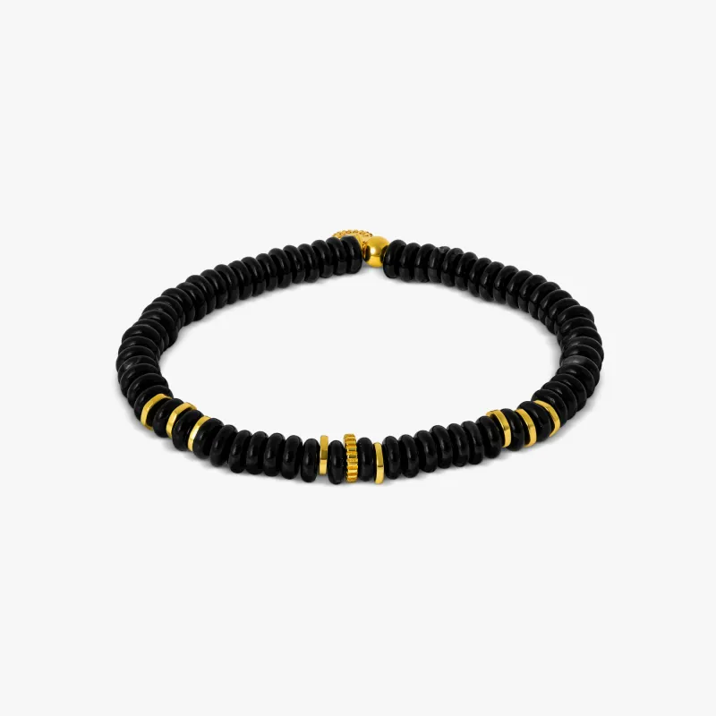 Positano Beaded Bracelet In Black With 18K Yellow Gold Plated   sold by Tateossian