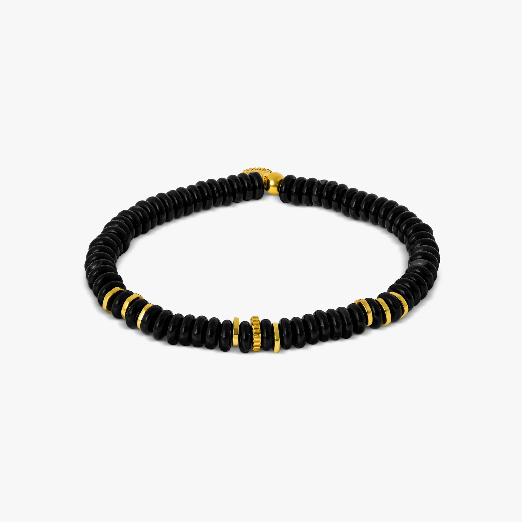 Positano Beaded Bracelet In Black With 18K Yellow Gold Plated sold by Tateossian