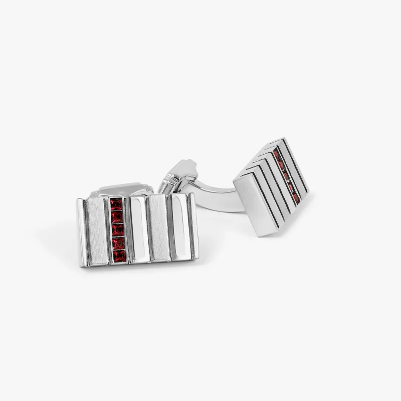 THOMPSON CZ Stripes Bar Cufflinks In Palladium Plated sold by Tateossian