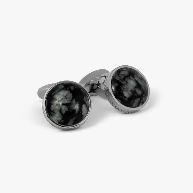 Titanium Classic Cufflinks In Black Line Stone sold by Tateossian