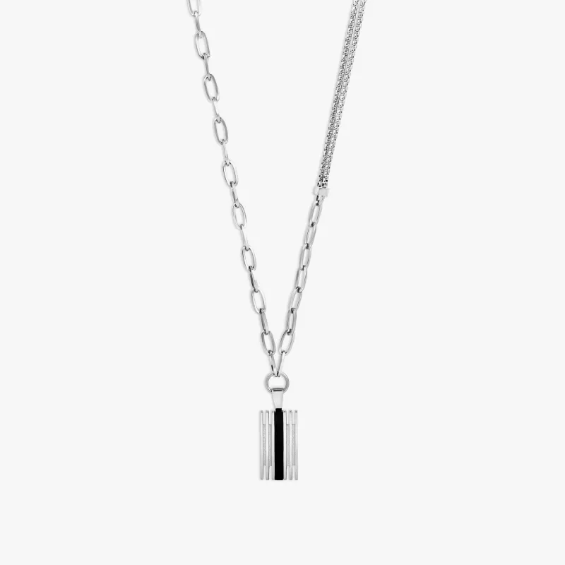THOMPSON Stripe Grill Mixed Chain Necklace In Stainless Steel made by Tateossian