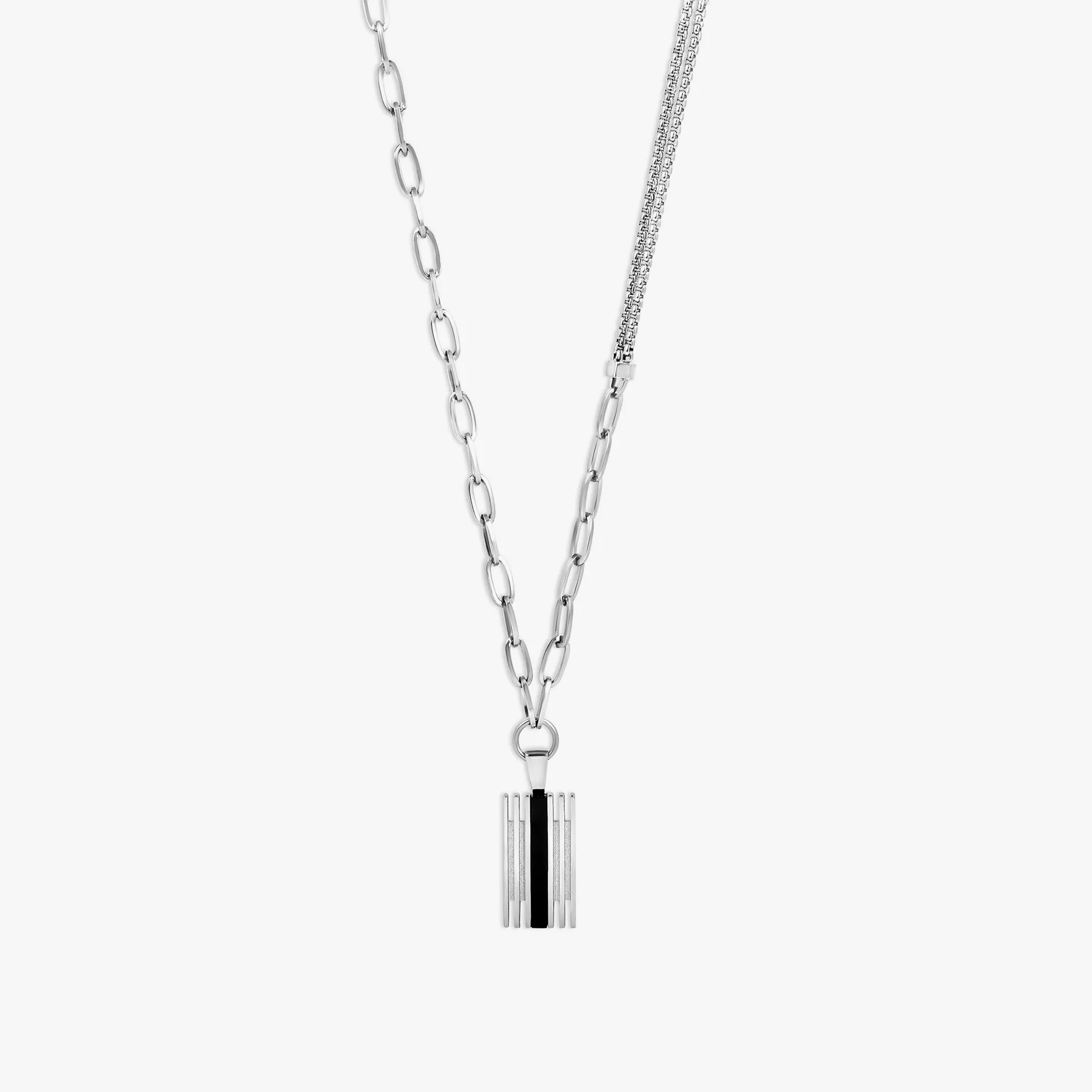 THOMPSON Stripe Grill Mixed Chain Necklace In Stainless Steel sold by Tateossian