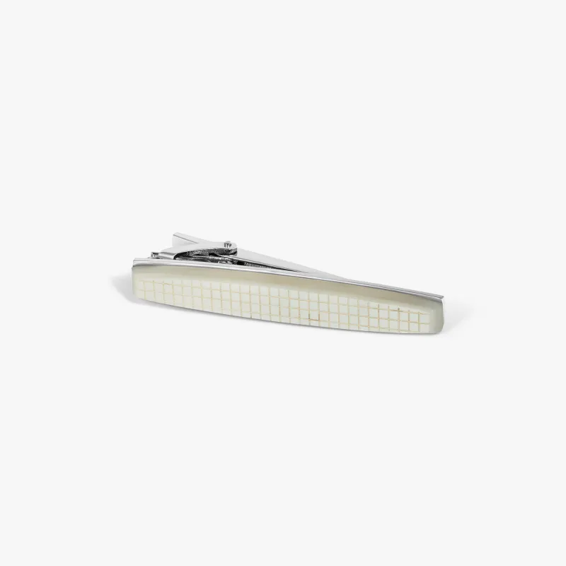 THOMPSON Woven Tonneau Tie Clip With White MOP And White Bronze sold by Tateossian