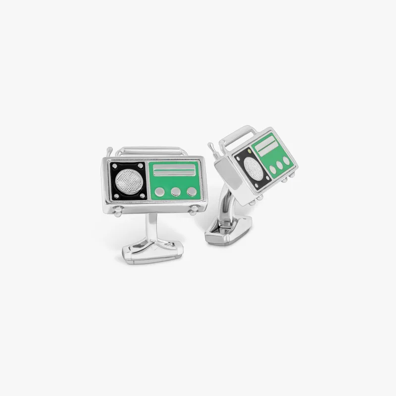 THOMPSON Vintage Radio Cufflinks In Palladium Plated sold by Tateossian