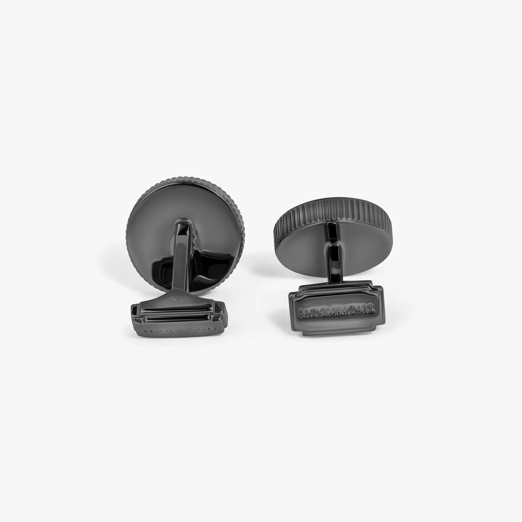 THOMPSON Optical Lens Cufflinks in Gunmetal Plated with Red Enamel sold by Tateossian product image thumbnail 2