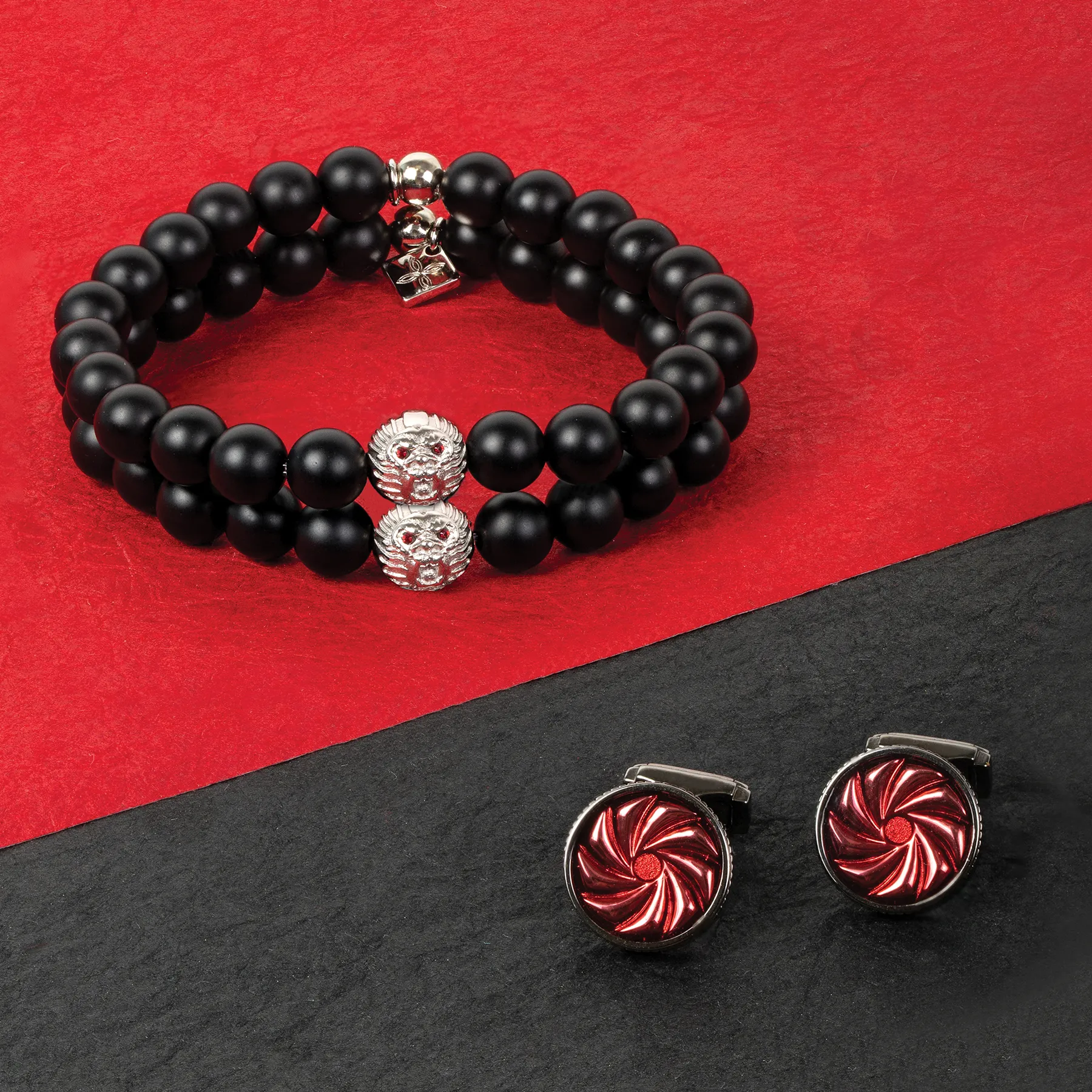 THOMPSON Optical Lens Cufflinks in Gunmetal Plated with Red Enamel sold by Tateossian product image thumbnail 3