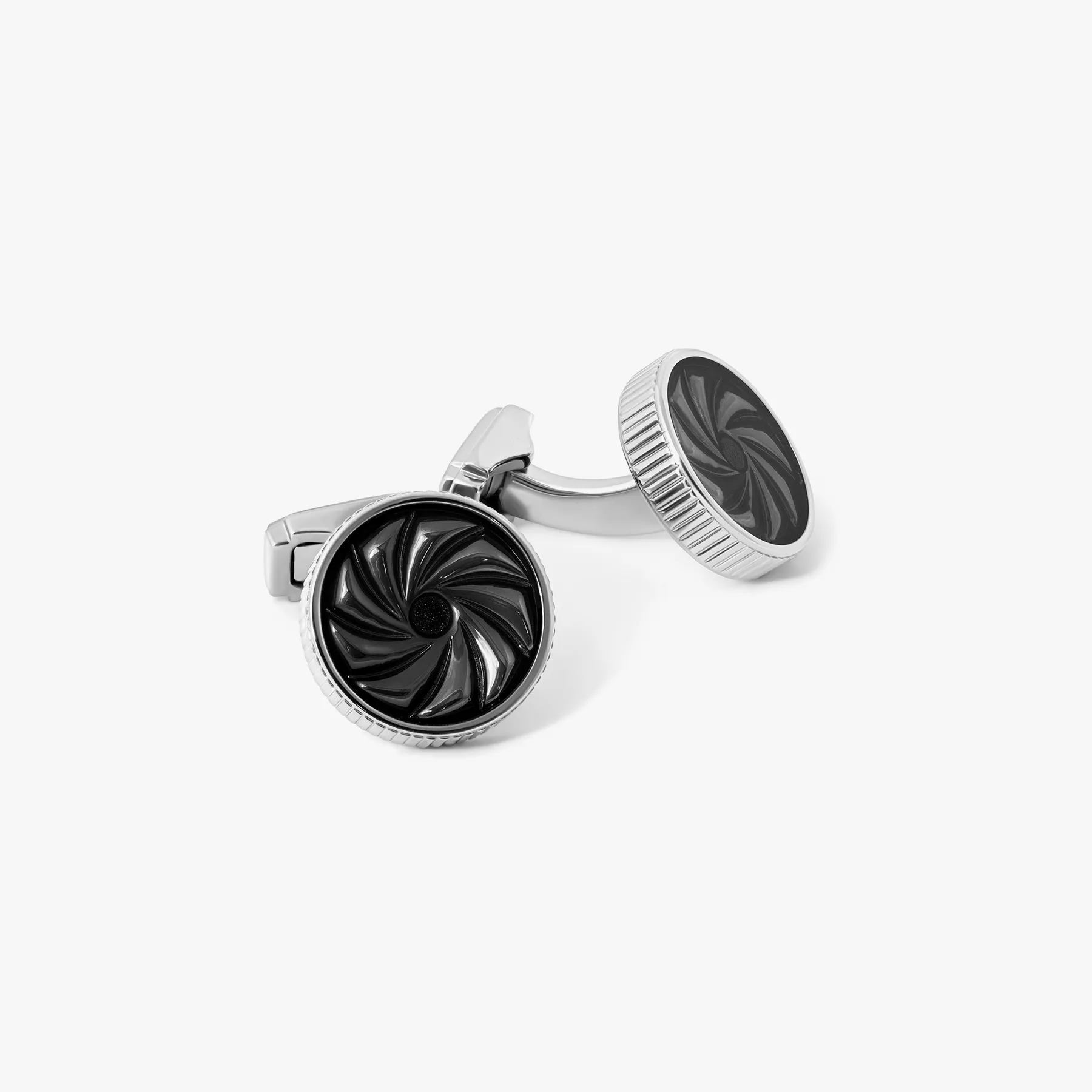 THOMPSON Optical Lens Cufflinks In Black With Palladium Plated sold by Tateossian