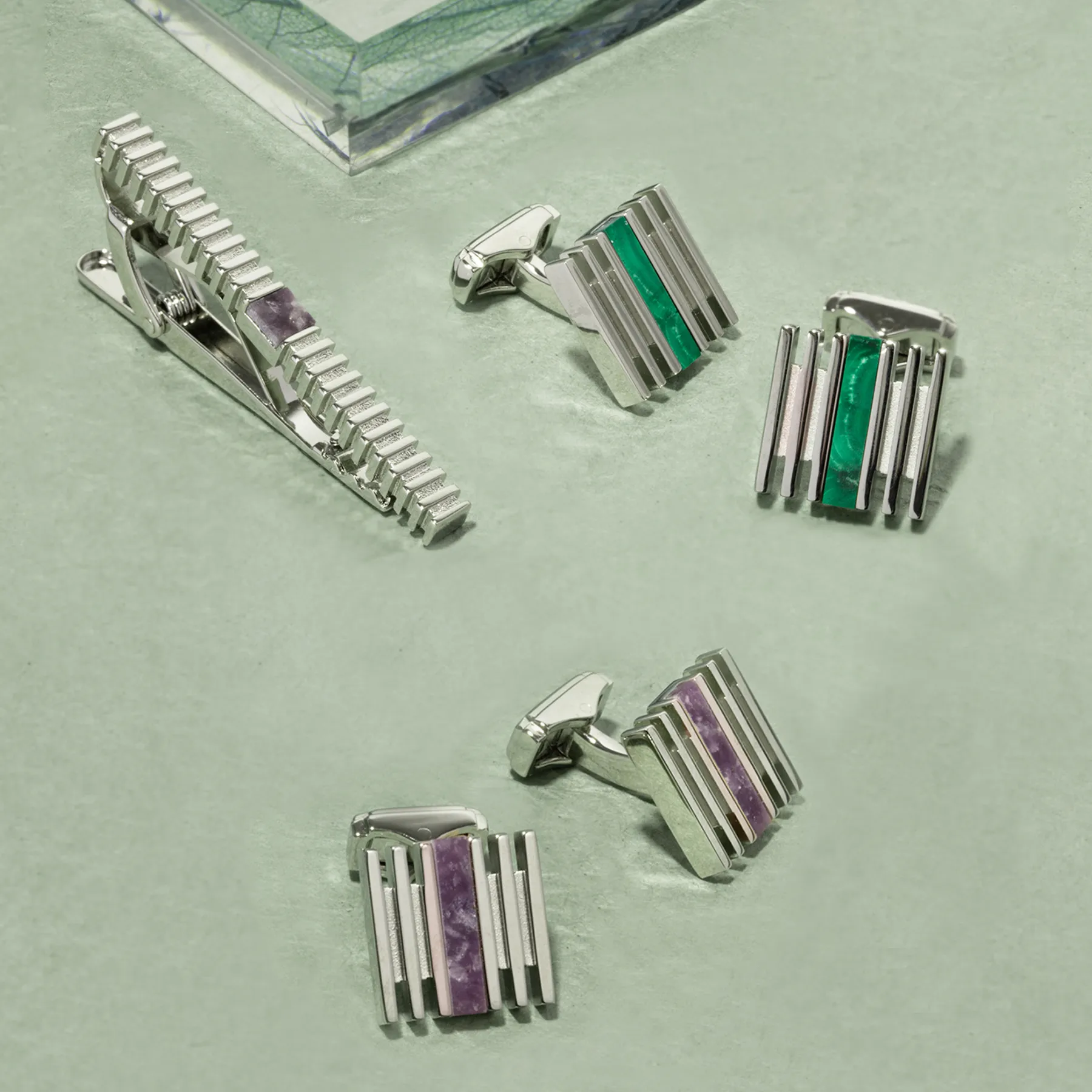 THOMPSON Summer Stripes Bar Cufflinks With Amethyst And Palladium Plated sold by Tateossian product image thumbnail 4