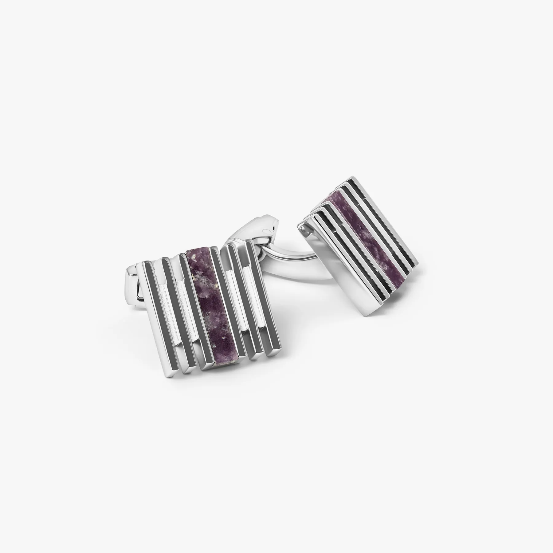 THOMPSON Summer Stripes Bar Cufflinks With Amethyst And Palladium Plated sold by Tateossian