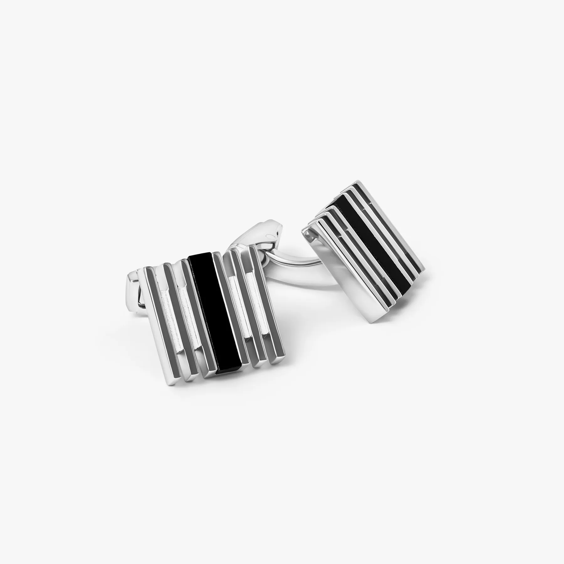 THOMPSON Summer Stripes Bar Cufflinks With Onyx And Palladium Plated sold by Tateossian