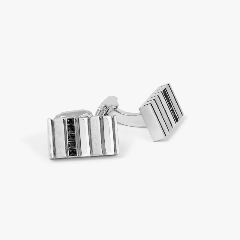 THOMPSON CZ Stripes Bar Cufflinks In Palladium Plated sold by Tateossian