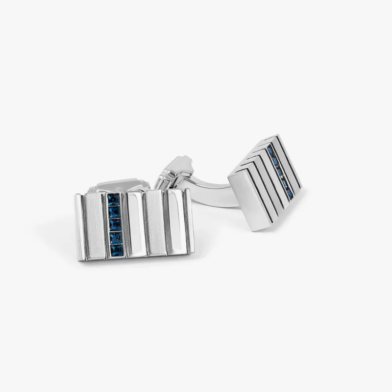 THOMPSON CZ Stripes Bar Cufflinks In Palladium Plated sold by Tateossian