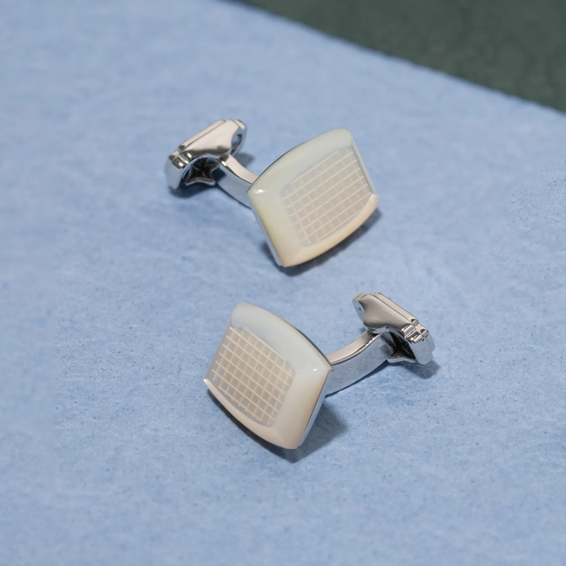 THOMPSON Woven Tonneau Cufflinks In White Bronze and White MOP sold by Tateossian product image thumbnail 4