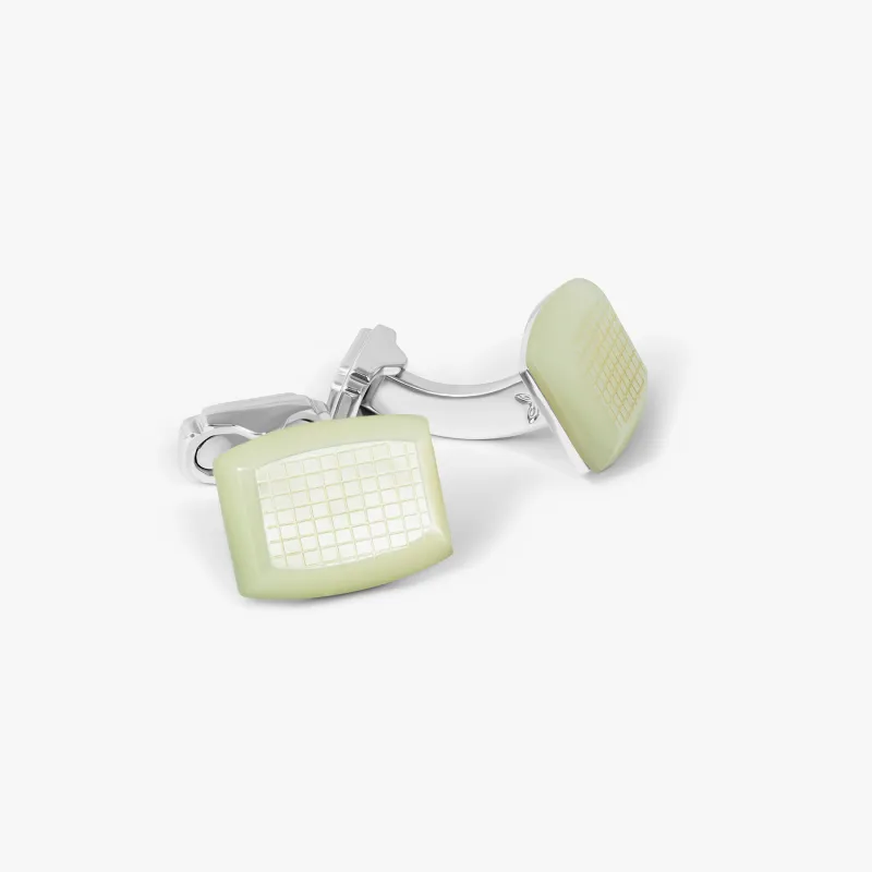 THOMPSON Woven Tonneau Cufflinks In White Bronze and White MOP sold by Tateossian